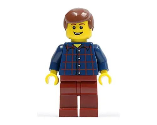 Plaid Button Shirt, Dark Red Legs, Reddish Brown Male Hair, Lopsided Grin with Teeth Image