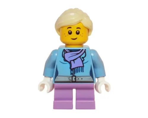 Medium Blue Jacket with Light Purple Scarf, Medium Lavender Short Legs, Bright Light Yellow Ponytail and Swept Sideways Fringe Image