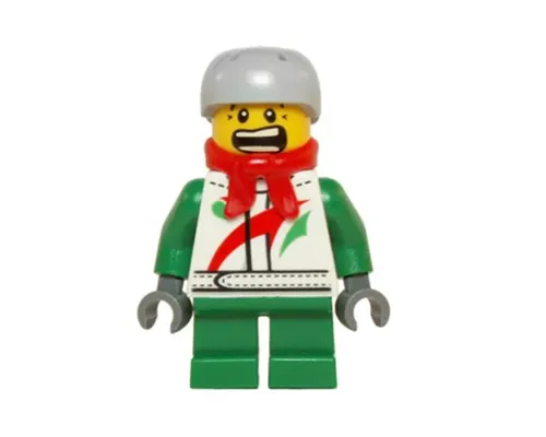 Octan - Jacket with Red and Green Stripe, Green Short Legs, Red Bandana, Helmet Sports with Vent Holes, Black Eye Corner Crinkles Image