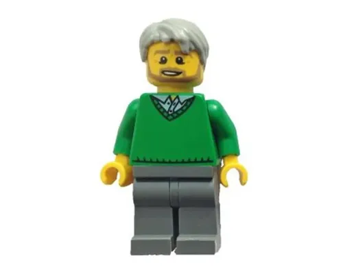 Green V-Neck Sweater, Dark Bluish Gray Legs, Light Bluish Gray Short Tousled Hair, Beard (Thanksgiving Pop) Image