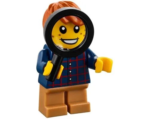 Child - Boy, Dark Blue Plaid Button Shirt, Medium Nougat Short Legs, Dark Orange Tousled Hair, Freckles Image