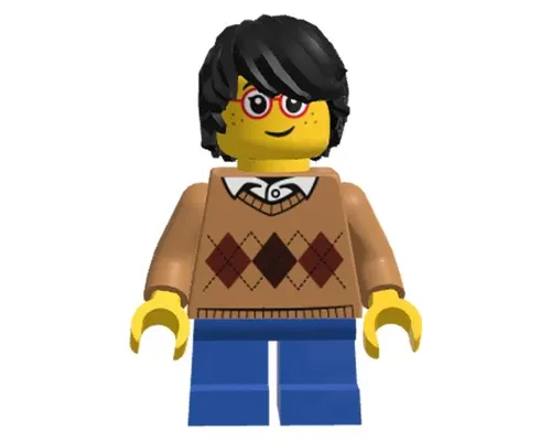 Child - Boy, Medium Nougat Argyle Sweater, Blue Short Legs, Black Tousled Hair, Glasses, Freckles Image