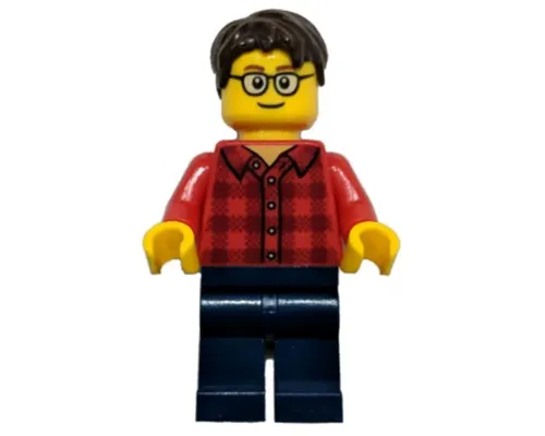 Red Plaid Flannel Shirt, Dark Blue Legs, Dark Brown Hair, Glasses Image