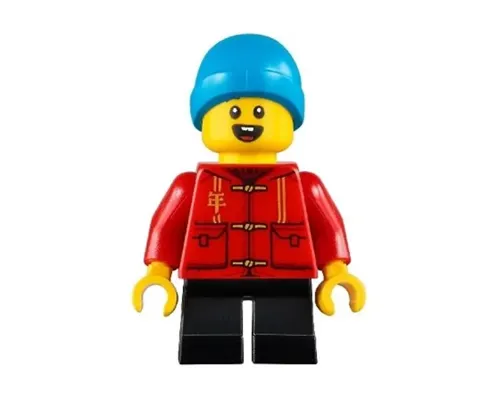 Child - Boy, Red Tang Jacket with Hood, Black Short Legs, Dark Azure Beanie Image