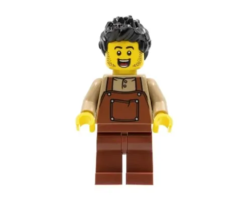 Man, Black Spiky Hair, Dark Tan Shirt, Reddish Brown Overalls and Legs Image