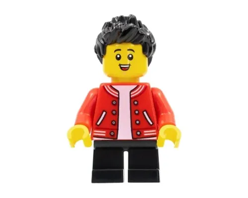 Child - Boy, Red Letterman Jacket, Black Short Legs, Black Spiked Hair Image