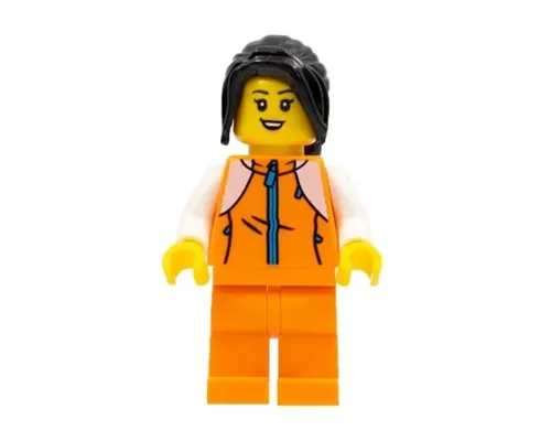 Woman, Orange Tracksuit, Long Black Hair Image