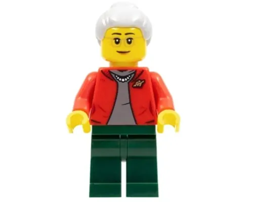 Grandmother, Red Jacket, Dark Bluish Gray Shirt, Dark Green Legs, Light Bluish Gray Hair, Glasses Image