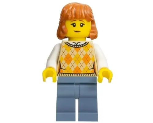 Lunar New Year Parade Spectator - Female, Tan Knit Argyle Sweater Vest, Sand Blue Legs, Dark Orange Hair Image