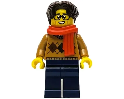 Wintertime Carriage Passenger - Male, Medium Nougat Argyle Sweater, Dark Blue Legs, Dark Brown Hair, Glasses, Red Scarf Image