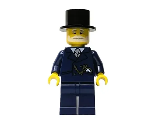 Wintertime Carriage Driver - Male, Dark Blue Suit with Gold Chain and Watch, White Beard and Moustache, Black Top Hat Image