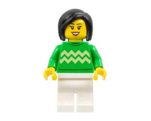 Woman - Bright Green Sweater with Bright Light Yellow Zigzag Lines, White Legs, Black Hair Image