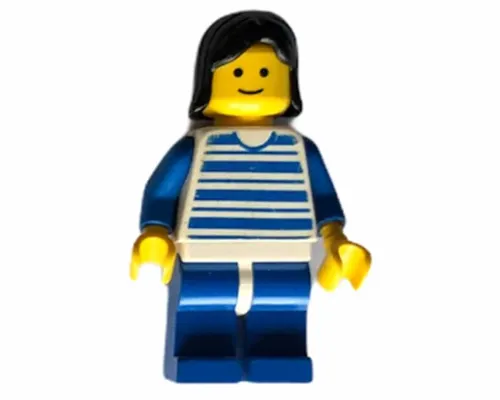 Horizontal Lines Blue - Blue Arms - White Legs, Black Female Hair Image