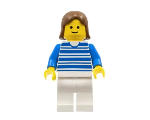 Horizontal Lines Blue - Blue Arms - White Legs, Brown Female Hair Image