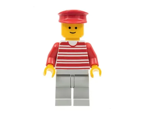 Horizontal Lines Red - Red Arms - Light Gray Legs, Red Hat Image