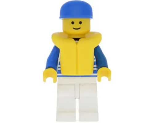 Horizontal Lines Blue - Blue Arms - White Legs, Blue Cap, Life Jacket Image