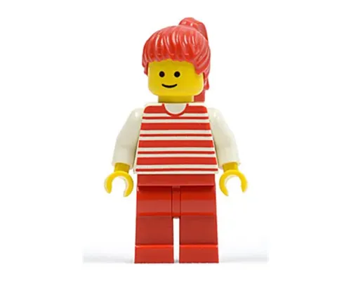 Horizontal Lines Red - White Arms - Red Legs, Red Ponytail Hair Image