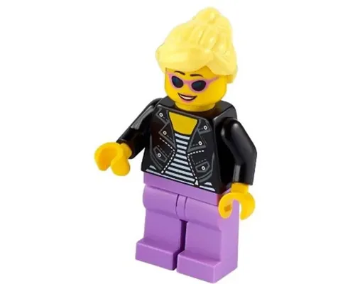 Woman, Black Leather Jacket, Medium Lavender Legs, Bright Light Yellow Hair Image