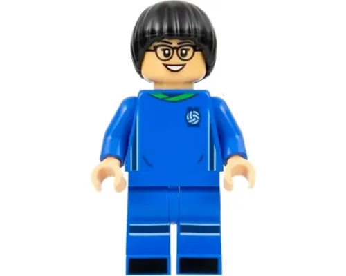 Soccer Player, Female, Blue Uniform, Medium Tan Skin, Black Bowl Cut, Glasses Image