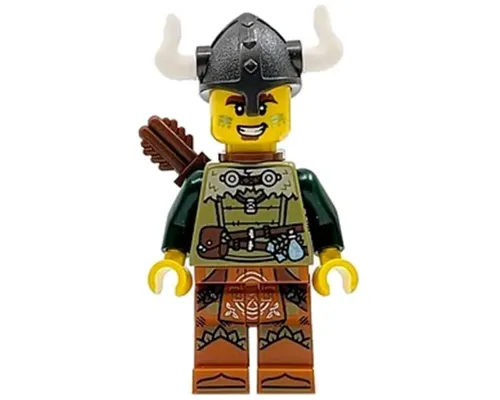 Viking Archer - Male, Olive Green Tunic, Dark Orange Legs with Loincloth, Pearl Dark Gray Helmet, Quiver Image