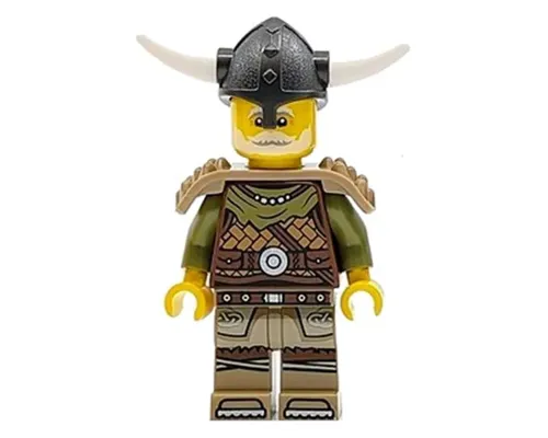 Viking Chieftain - Male, Leather Armor, Dark Tan Legs with Tunic, Pearl Dark Gray Helmet, Shoulder Armor Image