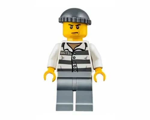 Police - Jail Prisoner 86753 Prison Stripes, Dark Bluish Gray Knit Cap, Scowl Image