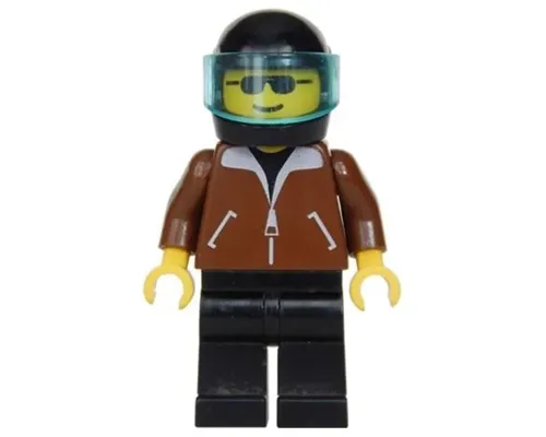 Jacket Brown - Black Legs, Black Helmet, Trans-Light Blue Visor Image