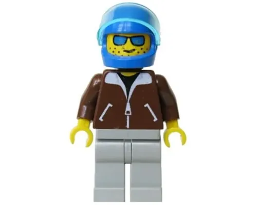 Jacket Brown - Light Gray Legs, Blue Helmet, Trans-Light Blue Visor Image