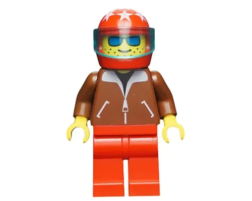 Jacket Brown - Red Legs, Red Helmet 7 White Stars, Trans-Light Blue Visor, Blue Sunglasses Image