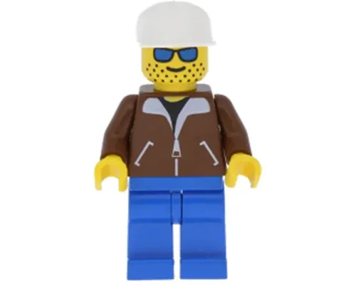 Jacket Brown - Blue Legs, Blue Sunglasses, White Cap Image