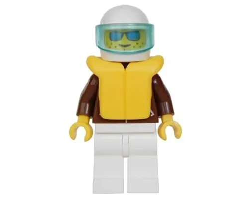 Jacket Brown - White Legs, White Helmet, Trans-Light Blue Visor, Blue Sunglasses, Life Jacket Image