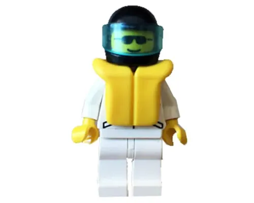 Jacket 2 Stars White - White Legs, Black Helmet, Trans-Light Blue Visor, Life Jacket Image