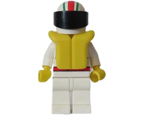 Octan - Race Team, White Legs, White Red/Green Striped Helmet, Black Visor, Life Jacket Image