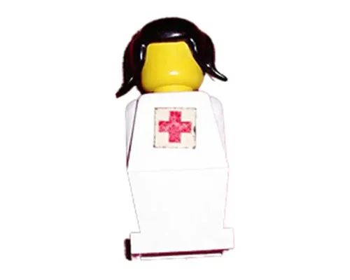 Legoland - White Torso, White Legs, Black Pigtails Hair, Red Cross Sticker Image