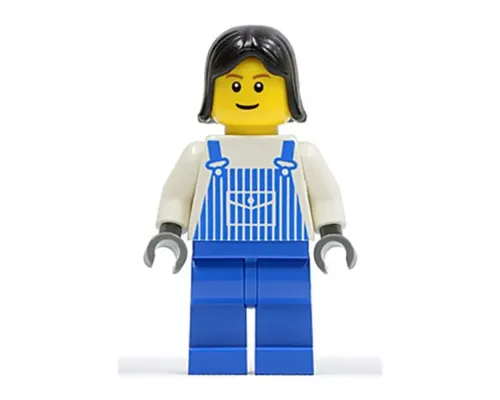 Overalls Striped Blue with Pocket, Blue Legs, Black Female Hair Image