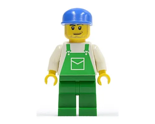 Overalls Green with Pocket, Green Legs, Blue Cap with Short Curved Bill, Smirk and Stubble Beard Image