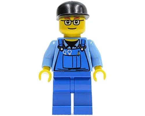 Overalls with Tools in Pocket Blue, Black Cap, Glasses Image