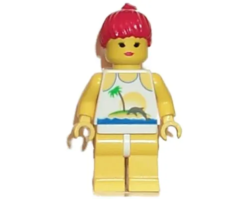 Island with Palm and Sun - Yellow Legs, Red Ponytail Hair Image