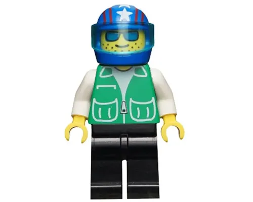 Jacket Green with 2 Large Pockets - Black Legs, Blue Helmet 4 Stars & Stripes, Trans-Light Blue Visor Image