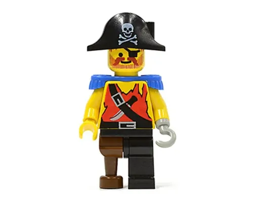 Pirate Shirt with Knife, Black Leg with Peg Leg, Black Pirate Hat with Skull, Blue Epaulettes Image