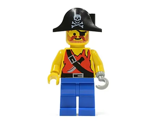 Pirate Shirt with Knife, Blue Legs, Black Pirate Hat with Skull Image