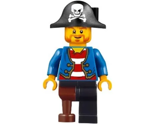 Pirate Blue Jacket, Black Leg with Peg Leg, Black Pirate Hat with Skull Image