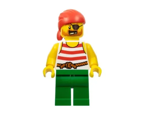 Pirate - Male, Red Bandana, White Shirt with Red Stripes, Green Legs, Eye Patch Image