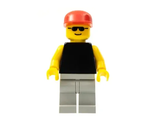 Plain Black Torso with Yellow Arms, Light Gray Legs, Sunglasses, Red Cap Image