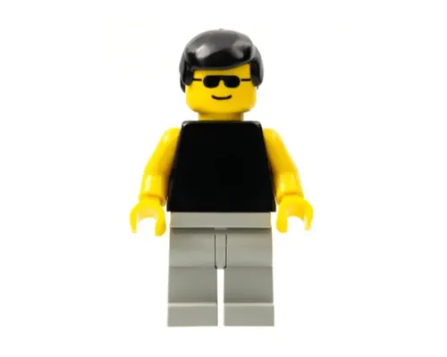 Plain Black Torso with Yellow Arms, Light Gray Legs, Sunglasses, Black Male Hair Image