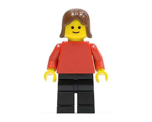 Plain Red Torso with Red Arms, Black Legs, Brown Female Hair Image