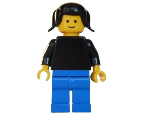 Plain Black Torso with Black Arms, Blue Legs, Black Pigtails Hair Image