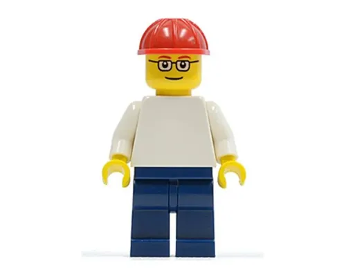 Plain White Torso with White Arms, Dark Blue Legs, Red Construction Helmet, Glasses Image