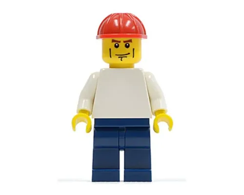 Plain White Torso with White Arms, Dark Blue Legs, Red Construction Helmet, Vertical Cheek Lines Image