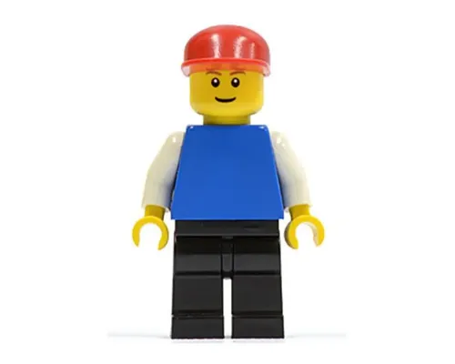 Plain Blue Torso with White Arms, Black Legs, Red Cap, Brown Eyebrows, Thin Grin Image